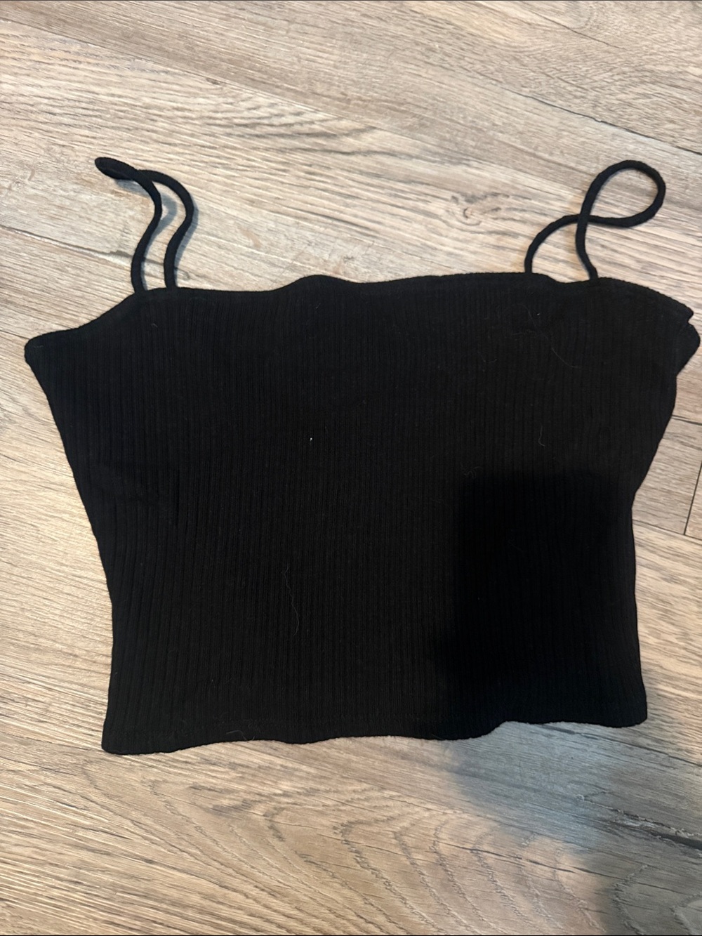 Reformation Black Ribbed Spaghetti-Strap Crop Cami